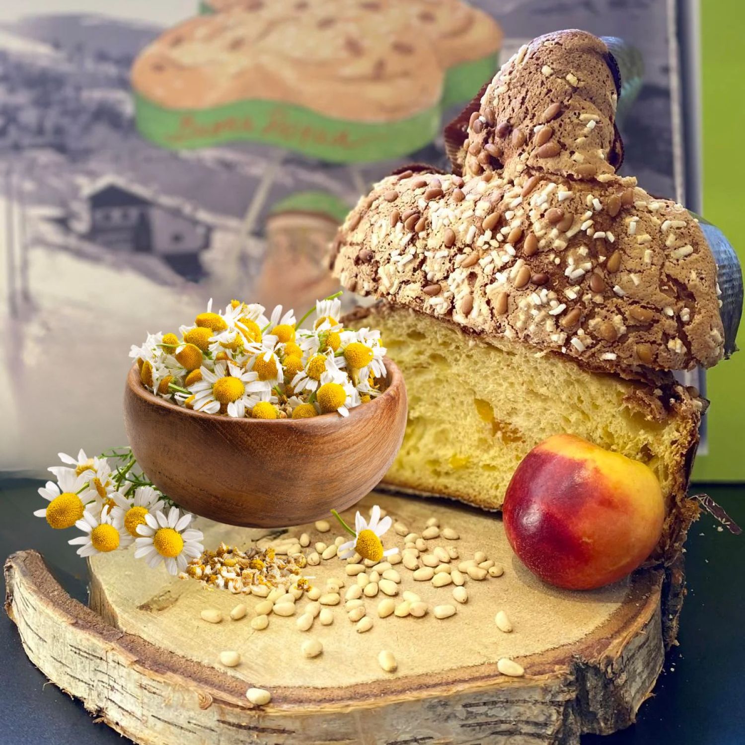 Colomba pesca candita, camomilla e burronocciola<br>750 gr