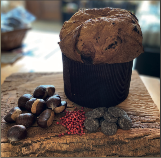 Panettone MARRON GLACE', CIOCCOLATO FONDENTE EXTRA E PEPE ROSA 750 gr